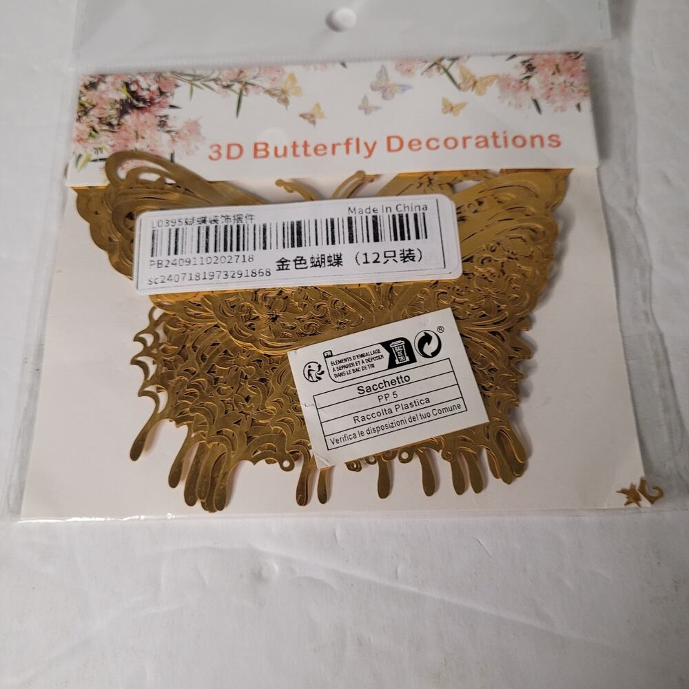 10 Pack Gold 3D Butterfly Wall Decor - Elegant 4x3 Inches